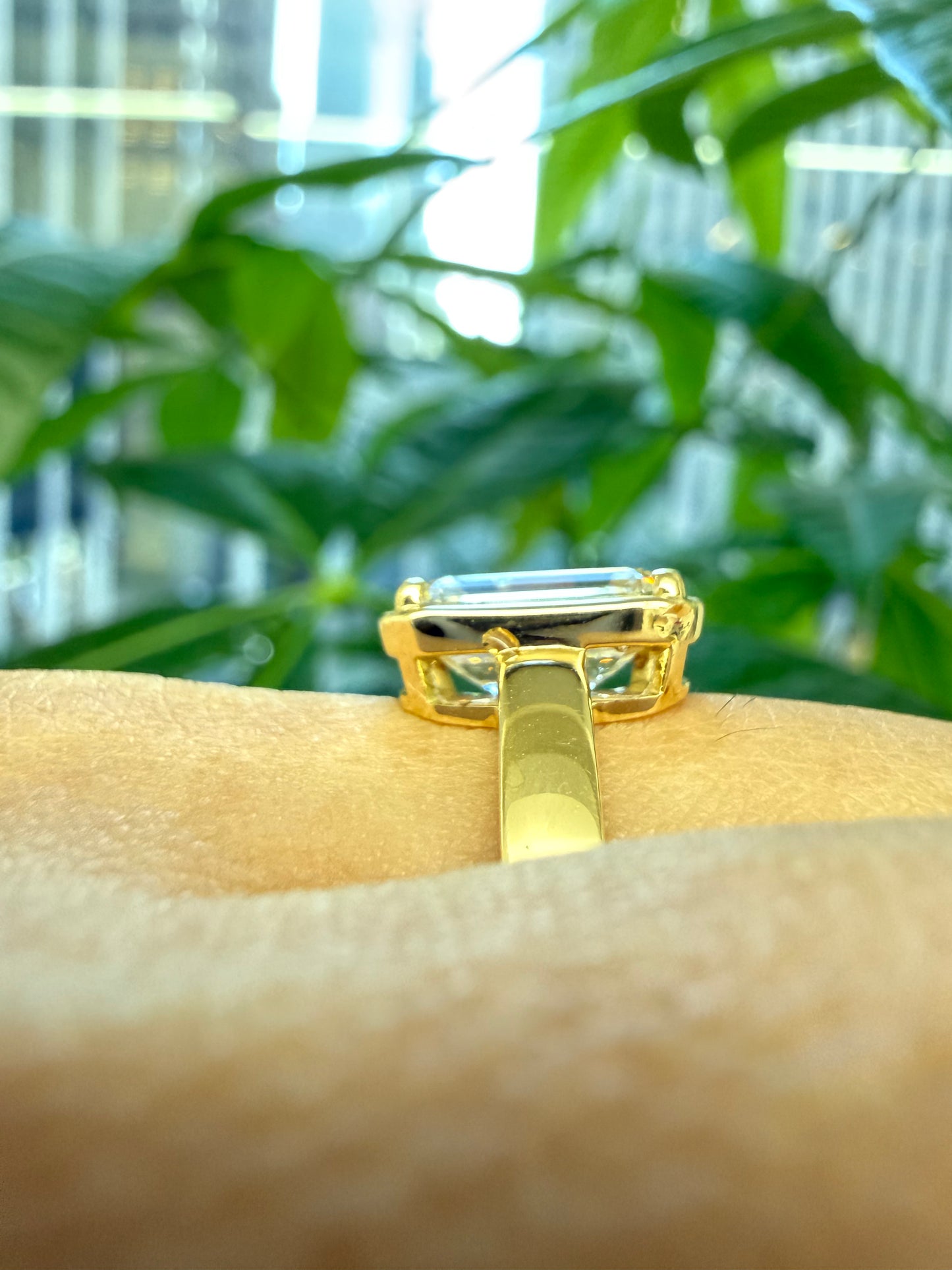 14KT Yellow Gold Emerald Solitaire Lab Diamond Ring