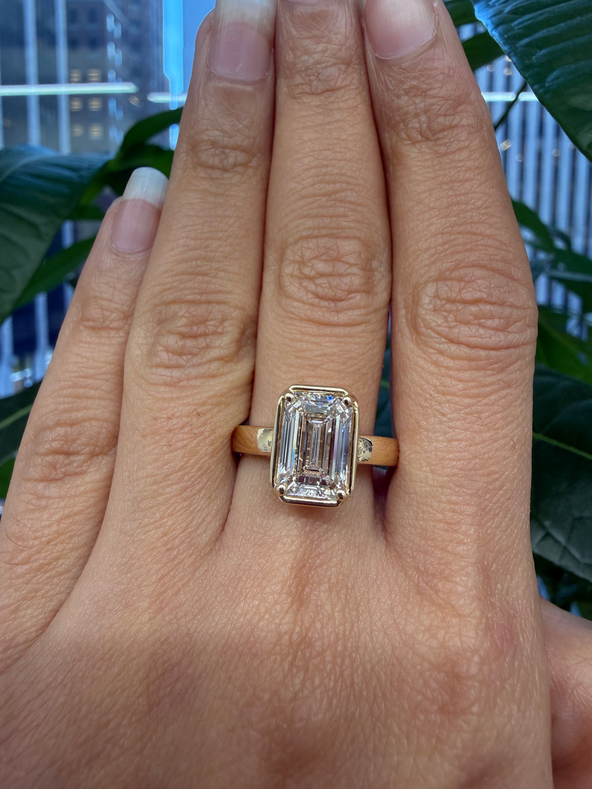 14KT Yellow Gold Emerald Solitaire Lab Diamond Ring