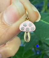 Mushroom Diamond Enamel Charm 14k