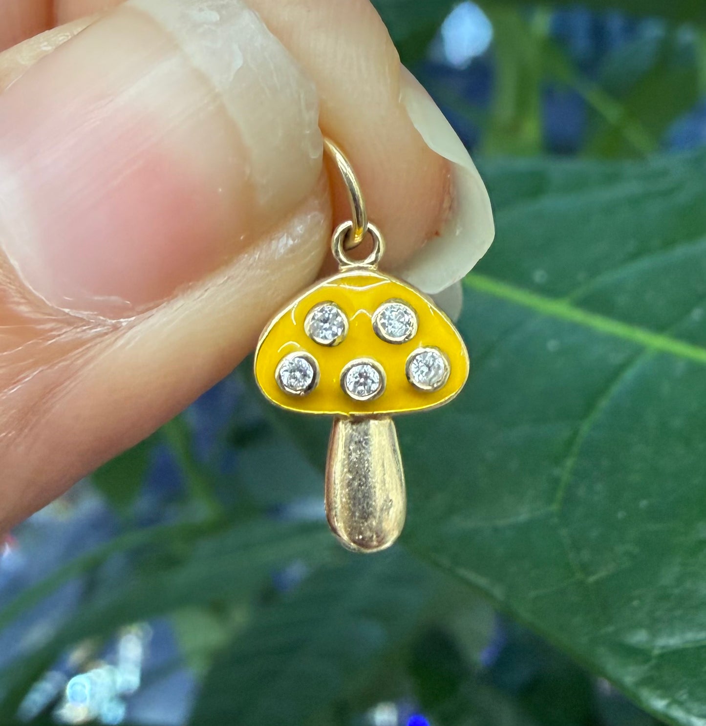 Mushroom Diamond Enamel Charm 14k