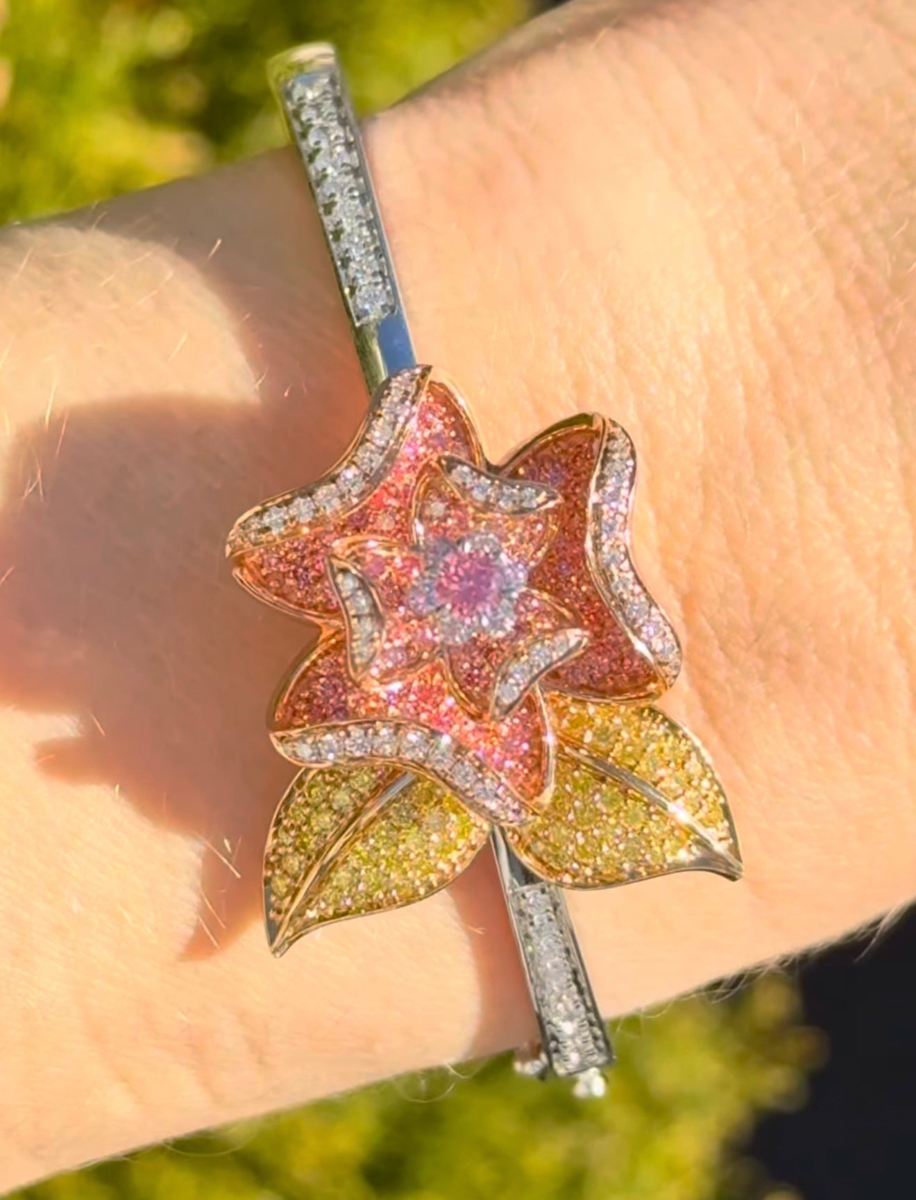 White Rose & Yellow Gold Pink Yellow & White Lab Diamond Bracelet