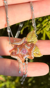 White, Rose & Yellow Gold Pink, Yellow & White Lab Diamond Necklace