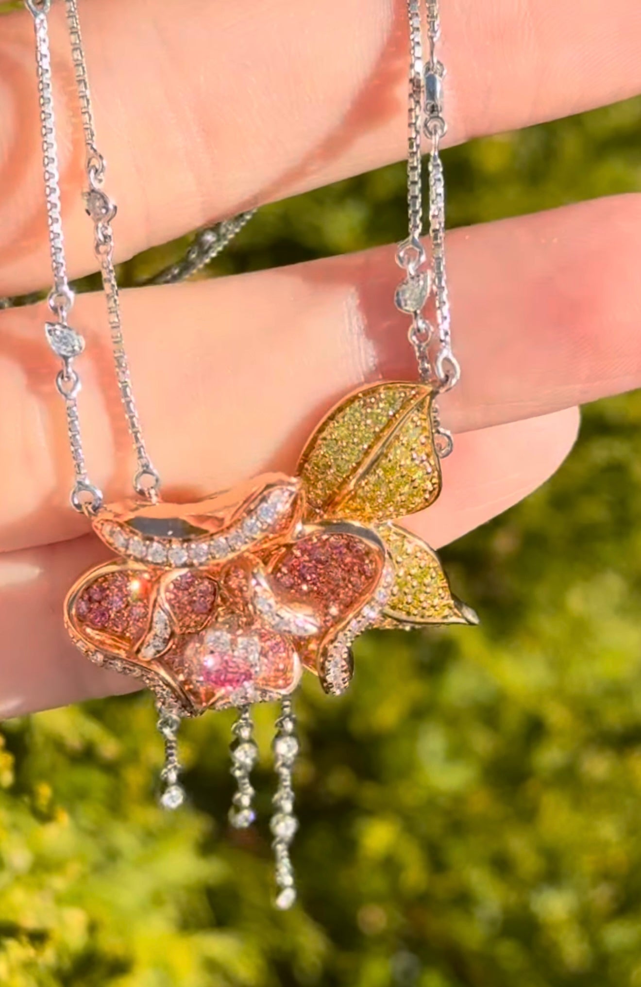 White, Rose & Yellow Gold Pink, Yellow & White Lab Diamond Necklace