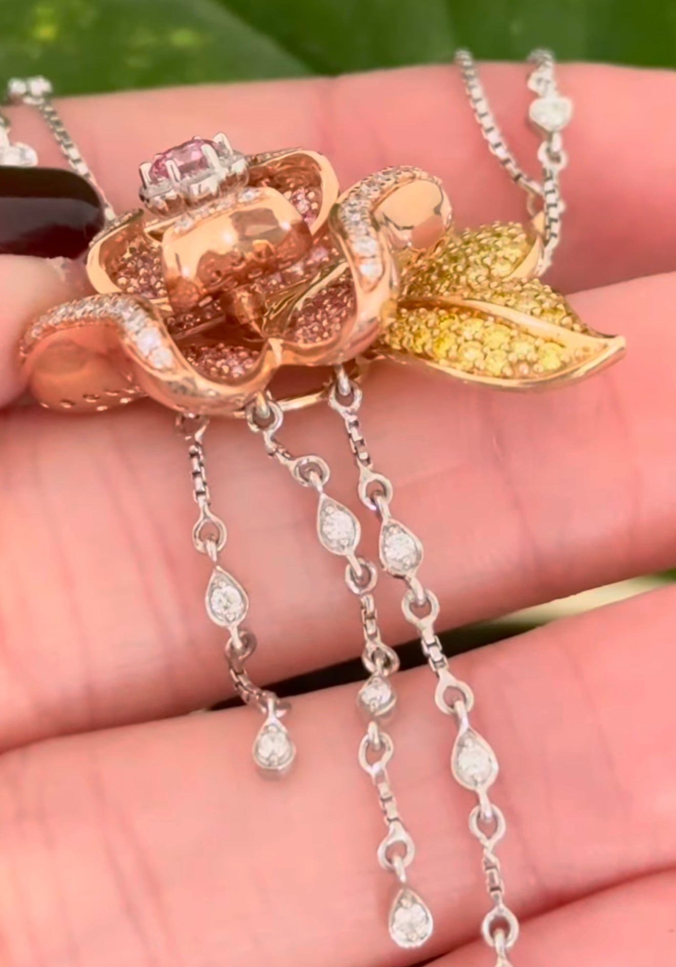 White, Rose & Yellow Gold Pink, Yellow & White Lab Diamond Necklace