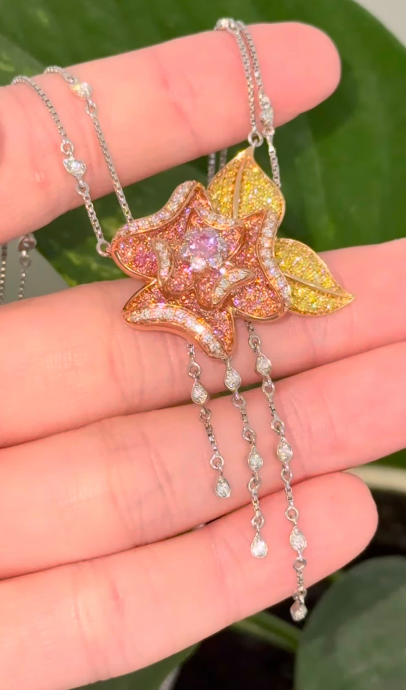 White, Rose & Yellow Gold Pink, Yellow & White Lab Diamond Necklace