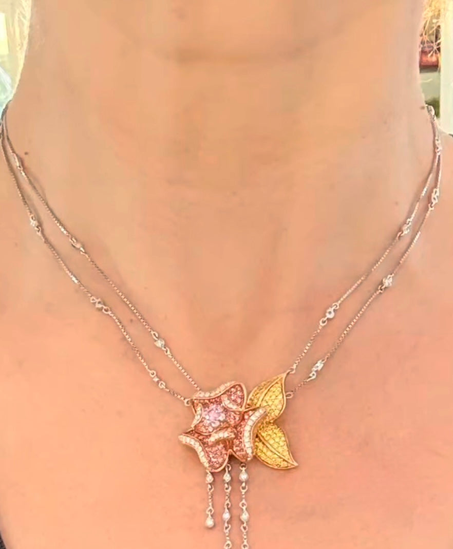 White, Rose & Yellow Gold Pink, Yellow & White Lab Diamond Necklace