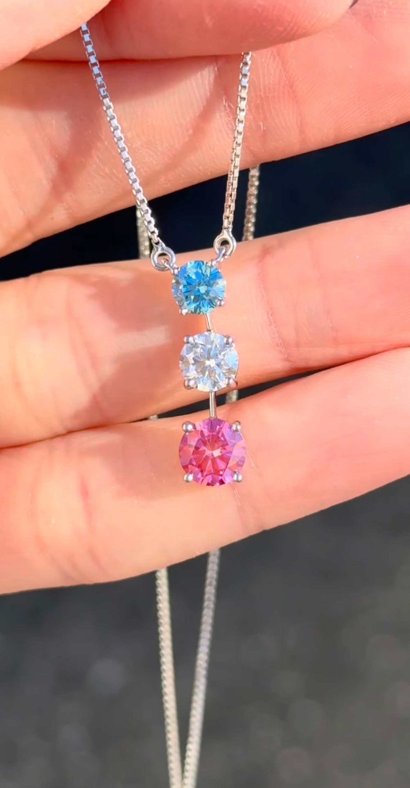 White Gold Blue, White & Pink Lab Diamond Necklace