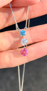 White Gold Blue, White & Pink Lab Diamond Necklace