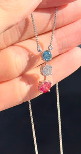 White Gold Blue, White & Pink Lab Diamond Necklace