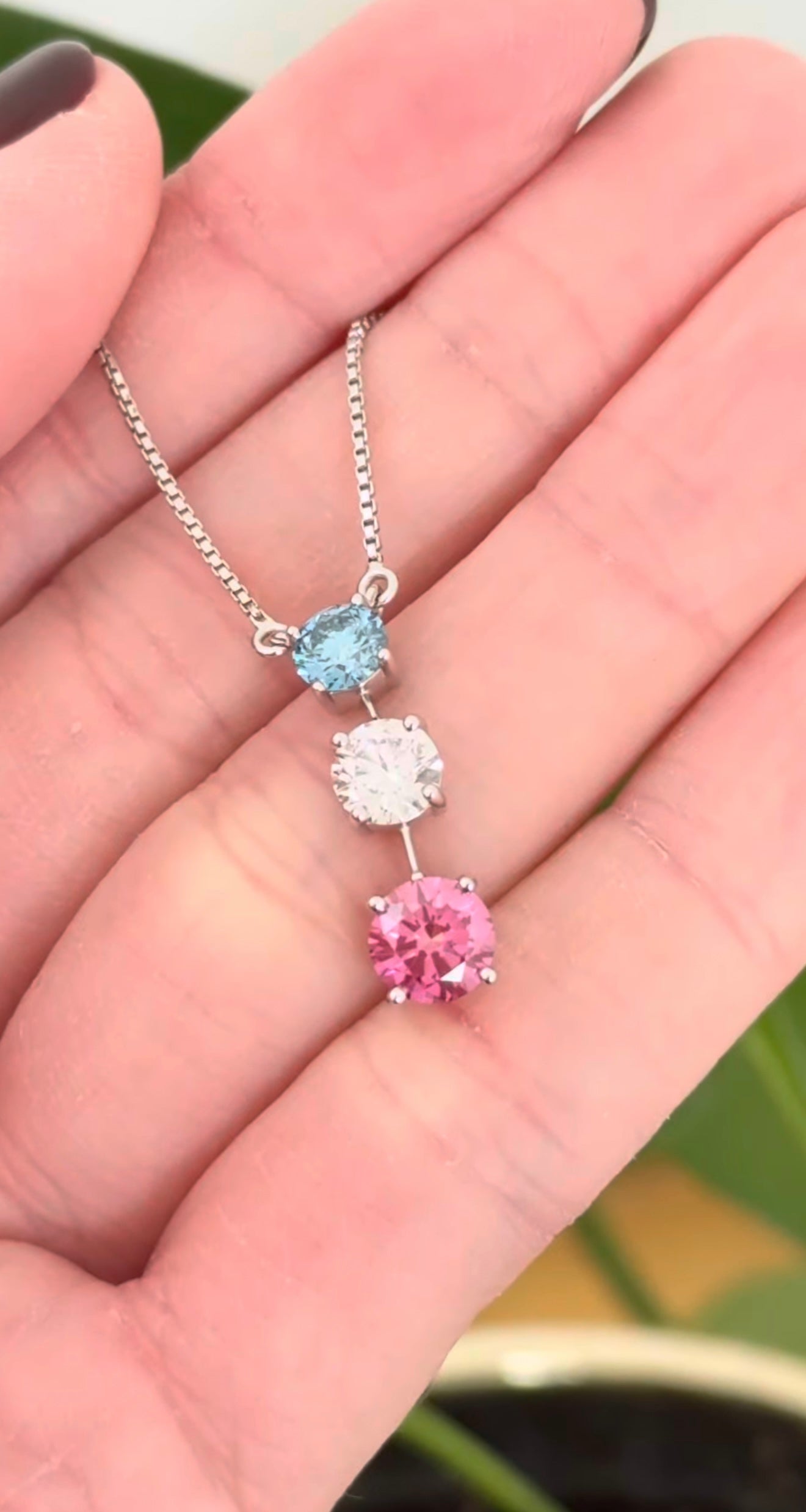 White Gold Blue, White & Pink Lab Diamond Necklace