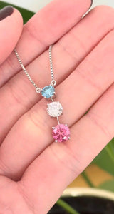 White Gold Blue, White & Pink Lab Diamond Necklace