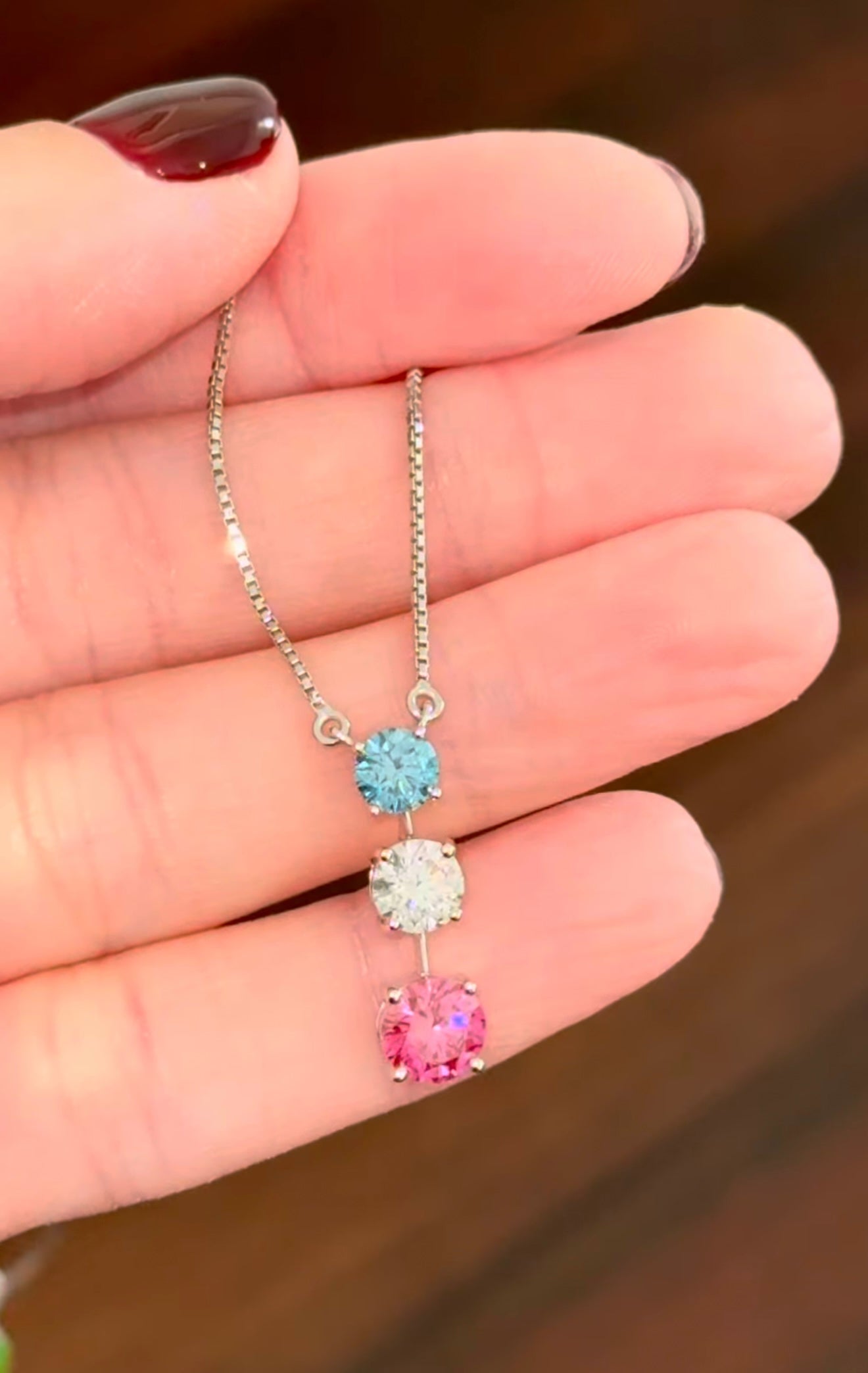 White Gold Blue, White & Pink Lab Diamond Necklace
