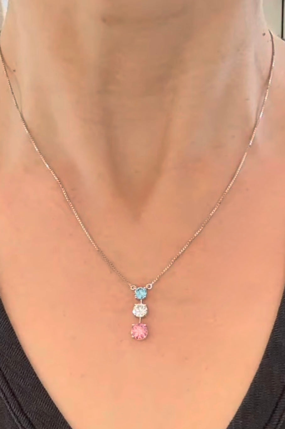 White Gold Blue, White & Pink Lab Diamond Necklace