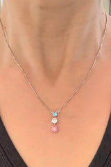 White Gold Blue, White & Pink Lab Diamond Necklace