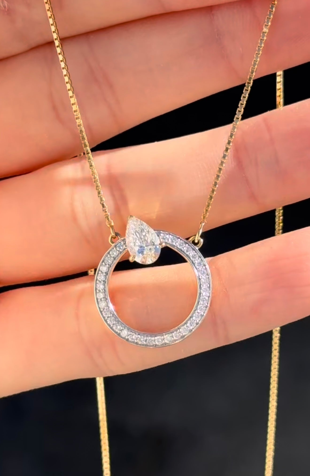 Yellow Gold Pear and Round Diamond Necklace