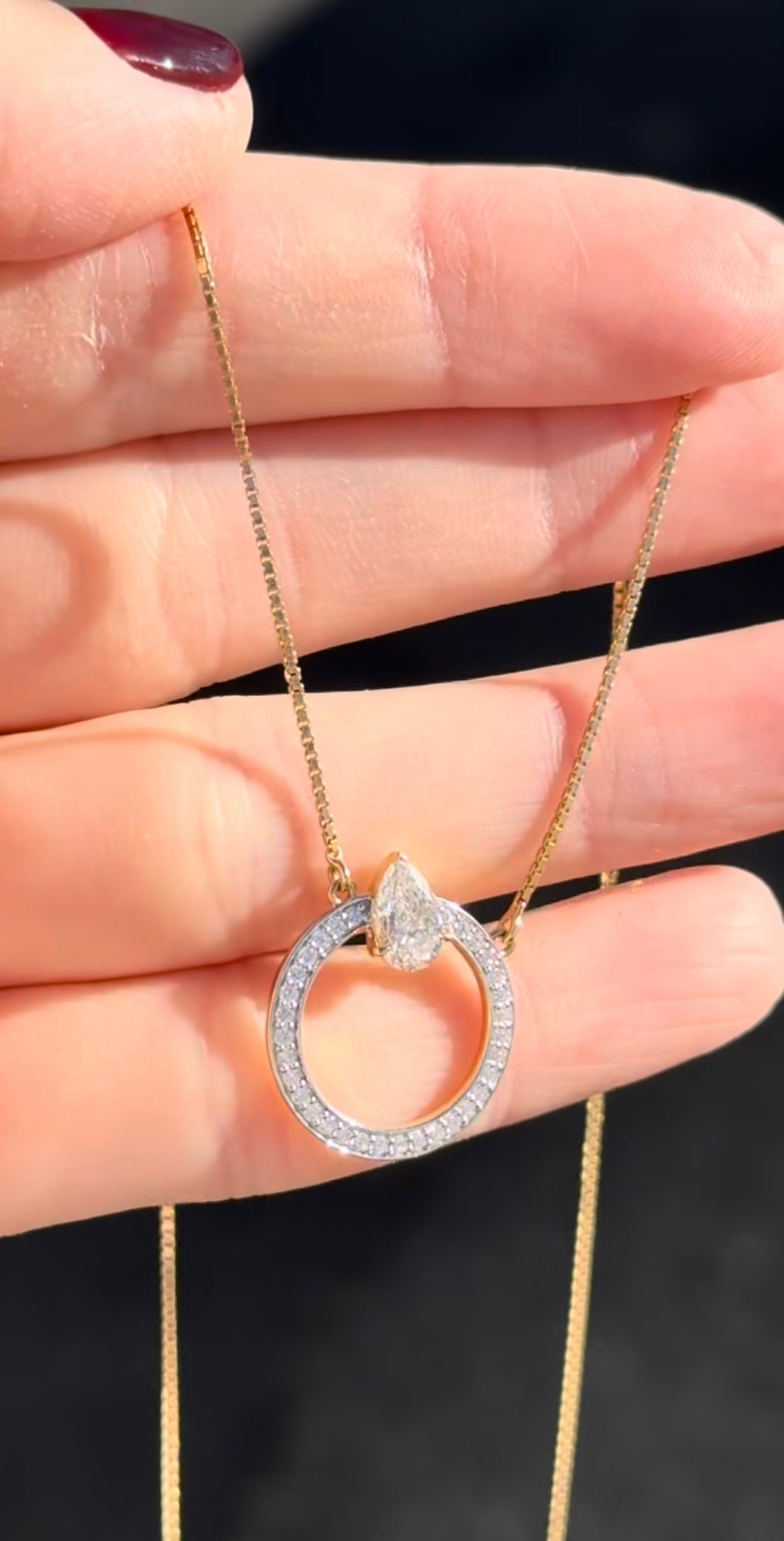 Yellow Gold Pear and Round Diamond Necklace