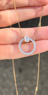 Yellow Gold Pear and Round Diamond Necklace