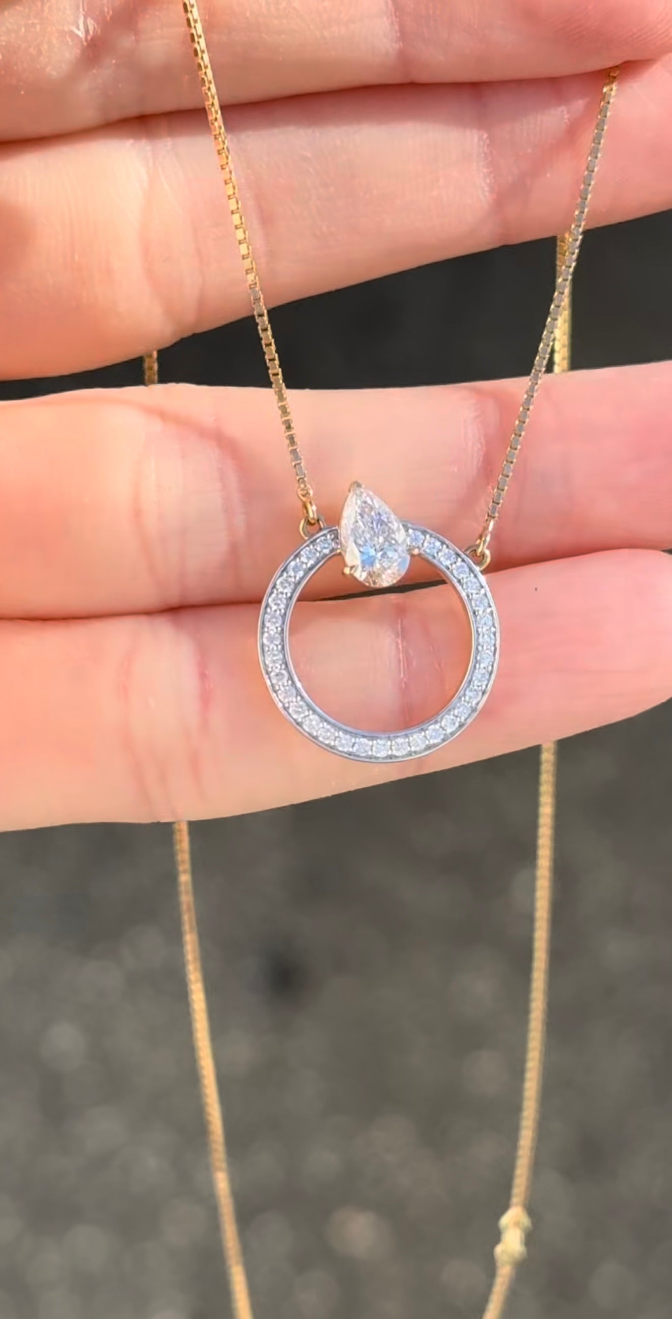 Yellow Gold Pear and Round Diamond Necklace