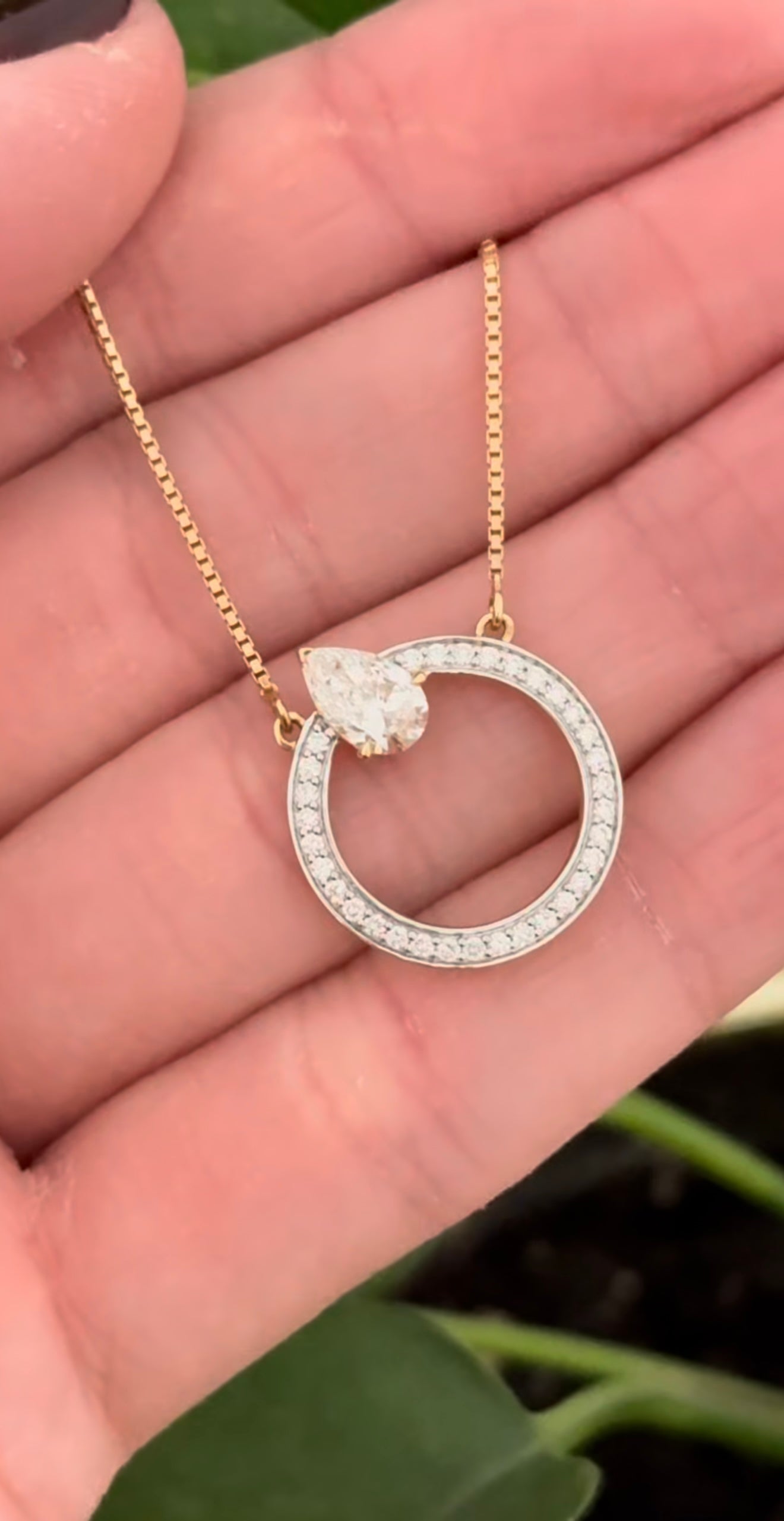 Yellow Gold Pear and Round Diamond Necklace