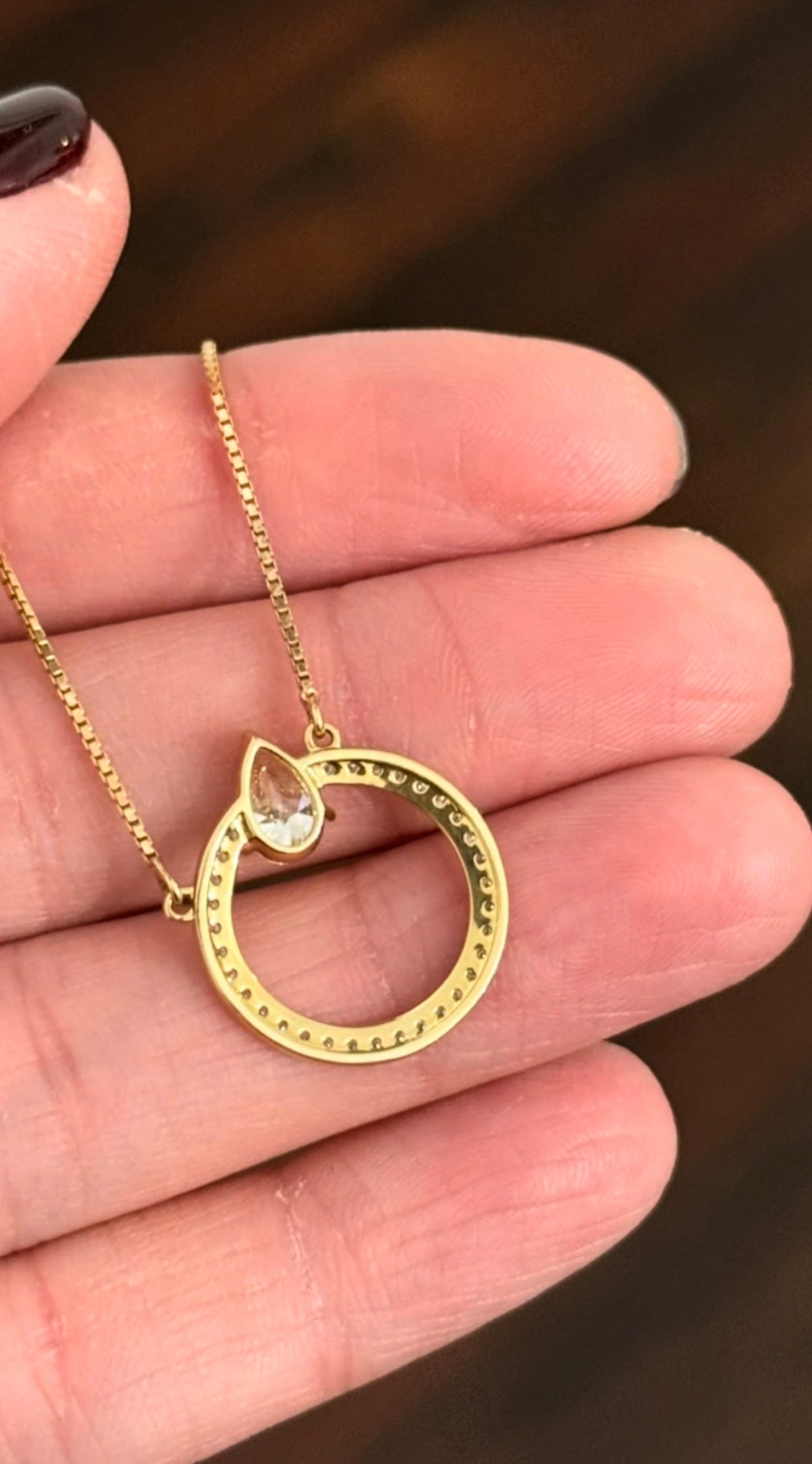 Yellow Gold Pear and Round Diamond Necklace