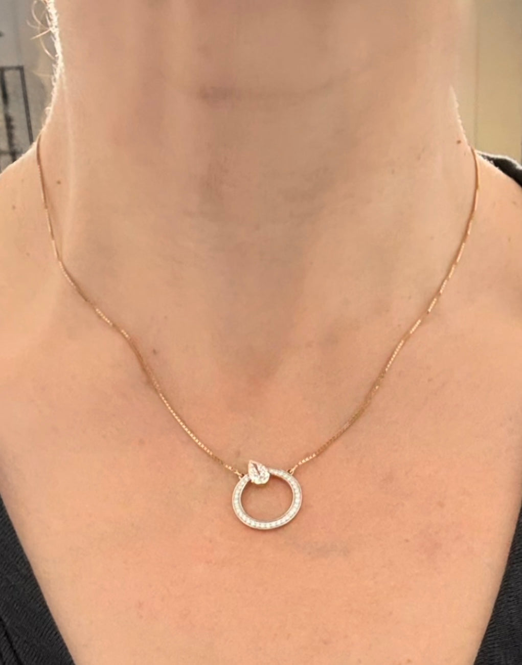 Yellow Gold Pear and Round Diamond Necklace