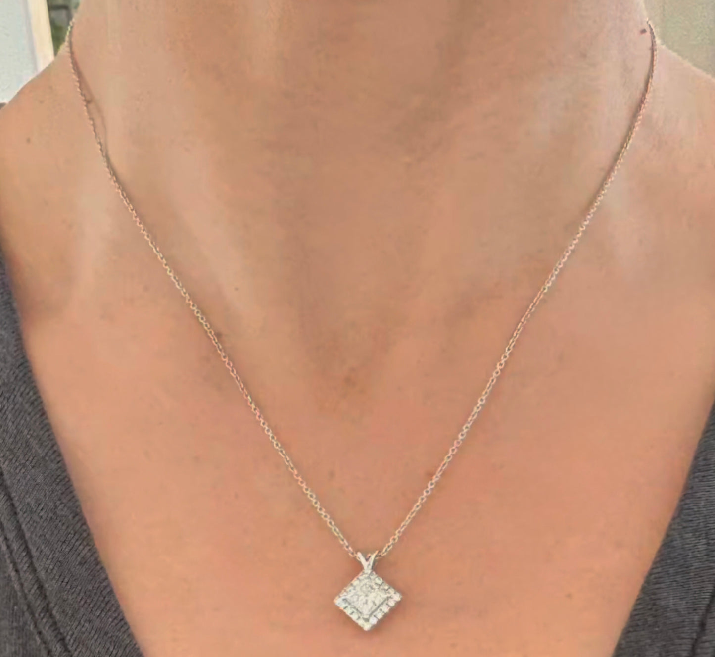 White Gold Princess Cut & Round Lab Diamond Necklace
