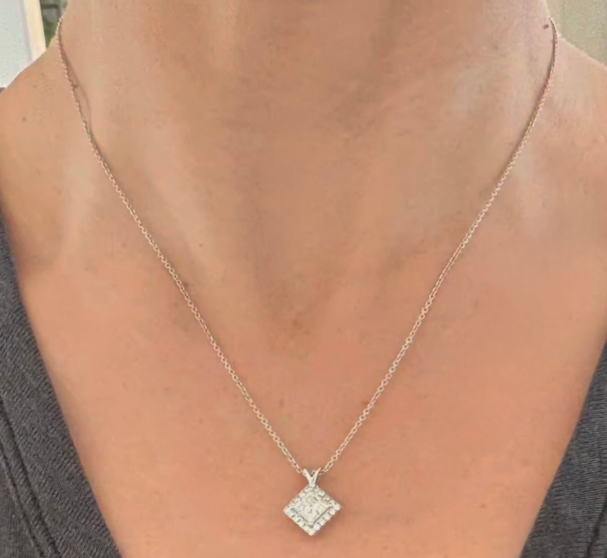 White Gold Princess Cut & Round Lab Diamond Necklace