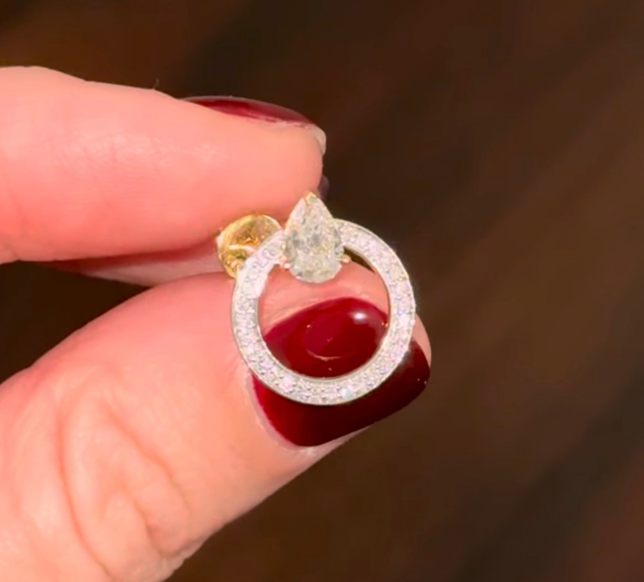 Yellow Gold Pear & Round Diamond Earring