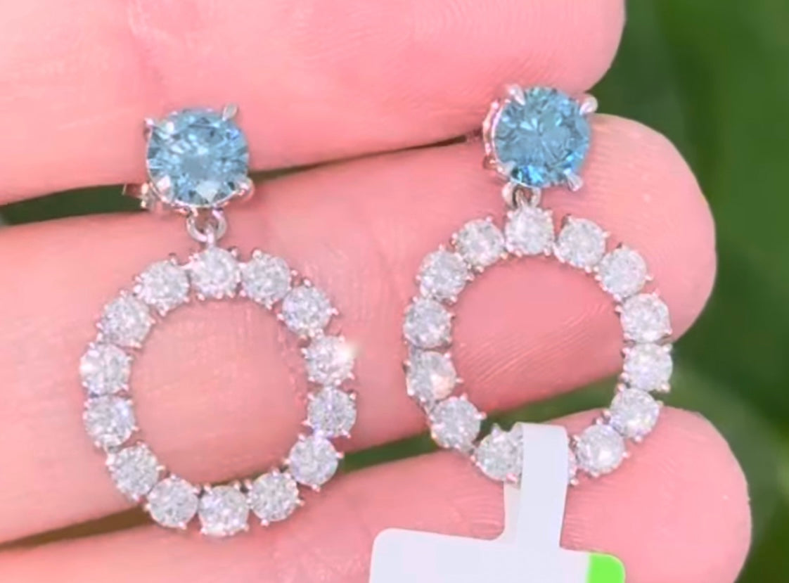 White Gold Blue & White Lab Diamond Earrings