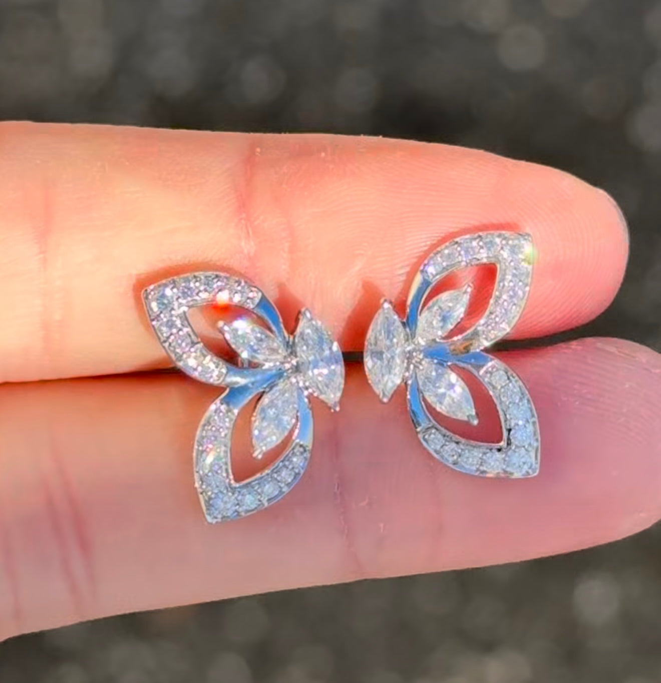 White Gold Marquise & Round Lab Diamond Butterfly Earrings