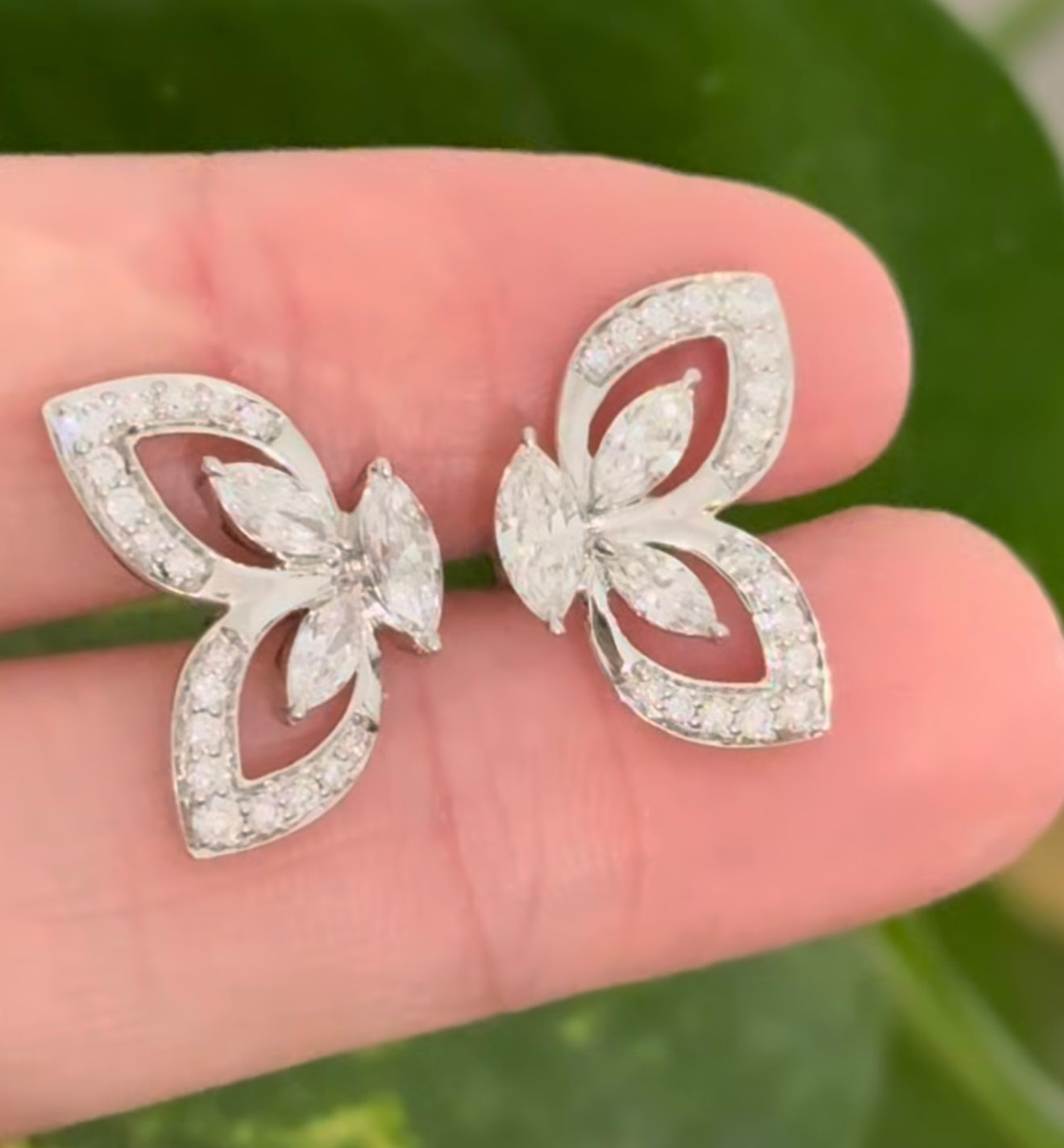White Gold Marquise & Round Lab Diamond Butterfly Earrings