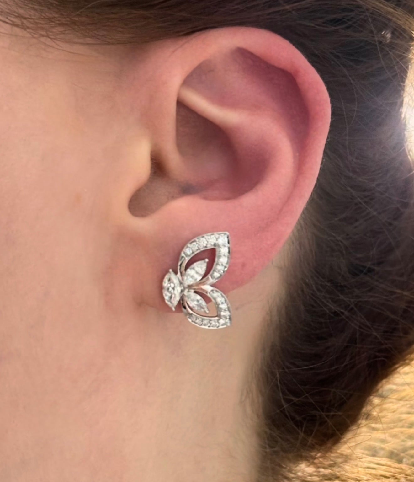 White Gold Marquise & Round Lab Diamond Butterfly Earrings