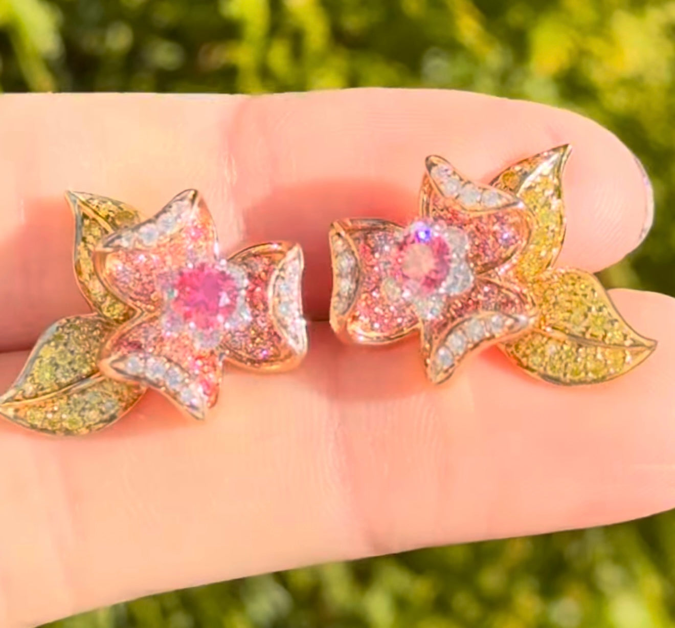 White, Rose & Yellow Gold Pink, Yellow & White Lab Diamond Earring