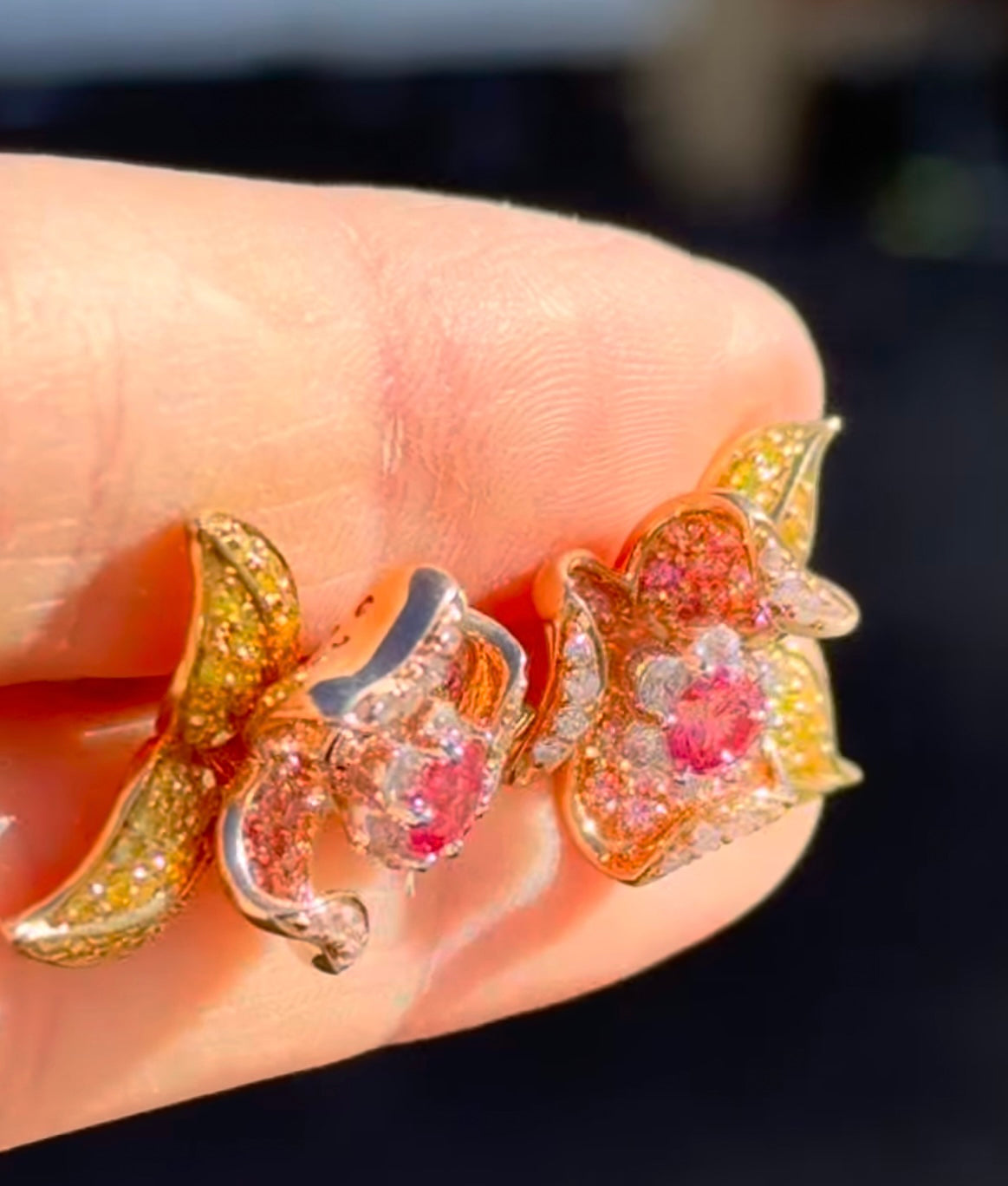 White, Rose & Yellow Gold Pink, Yellow & White Lab Diamond Earring