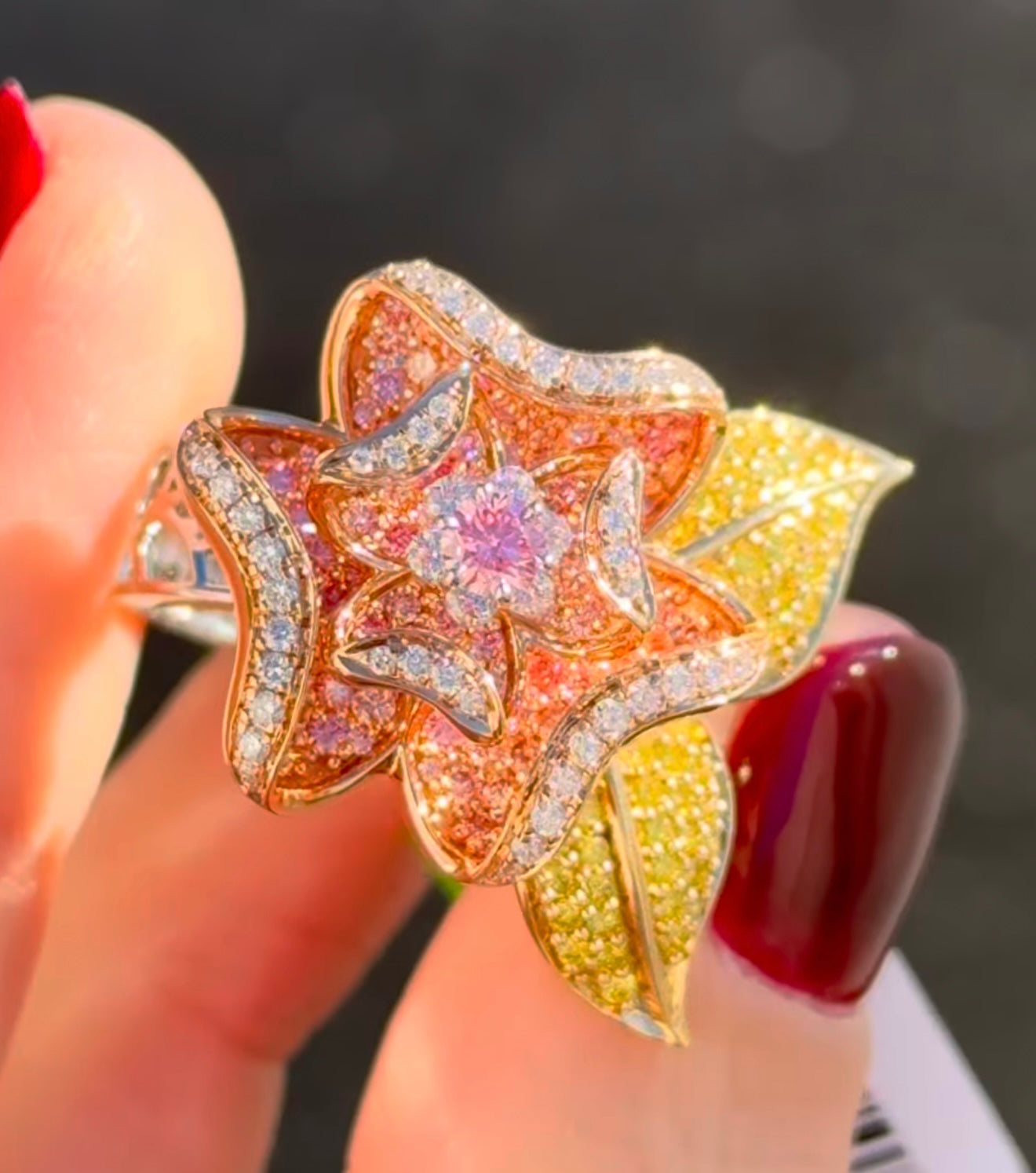 White, Rose & Yellow Gold Pink, Yellow & White Diamond Ring