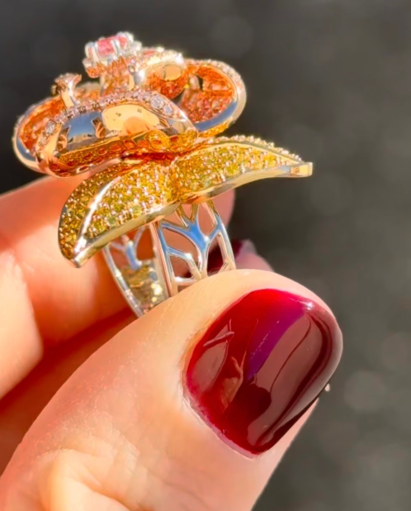 White, Rose & Yellow Gold Pink, Yellow & White Diamond Ring