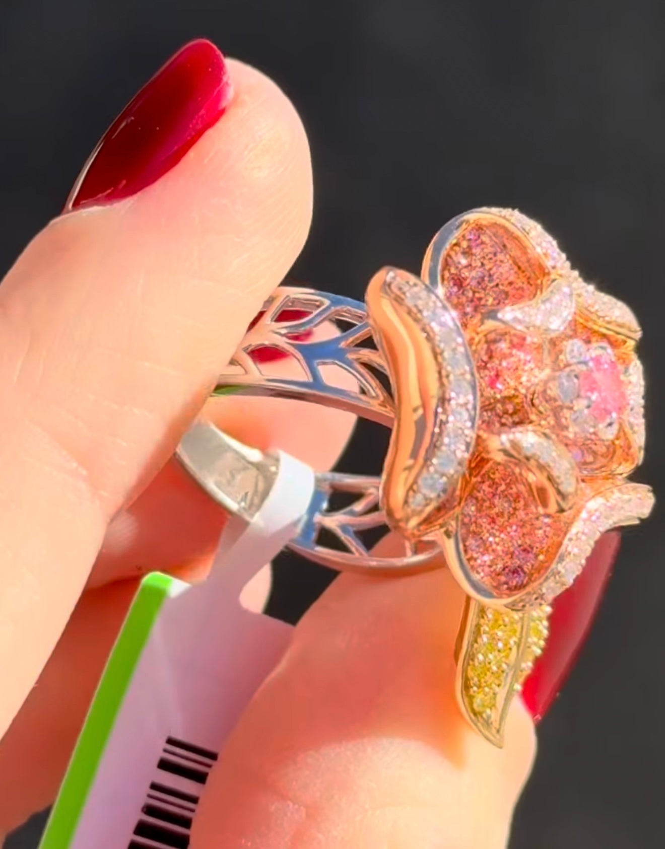 White, Rose & Yellow Gold Pink, Yellow & White Diamond Ring