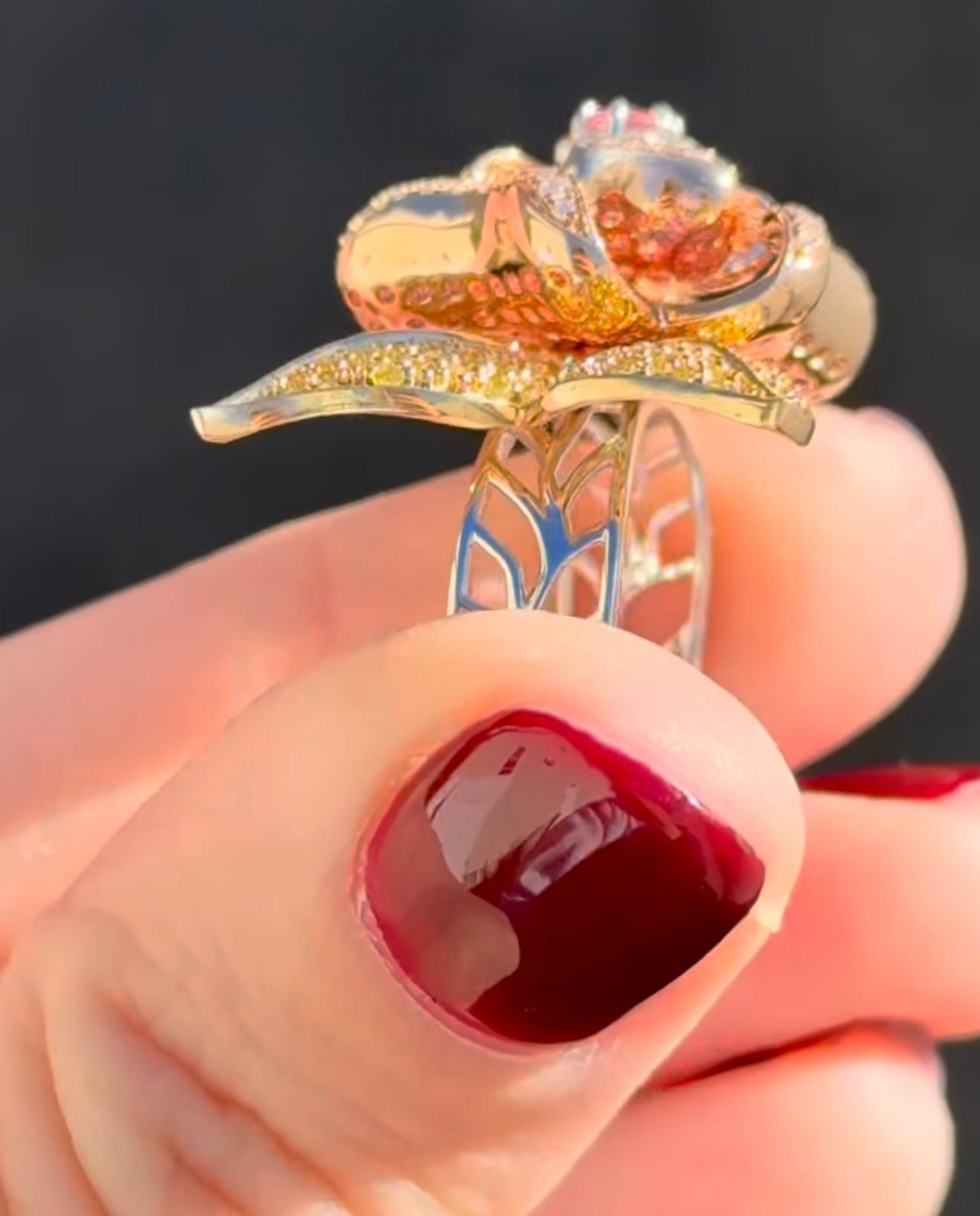 White, Rose & Yellow Gold Pink, Yellow & White Diamond Ring