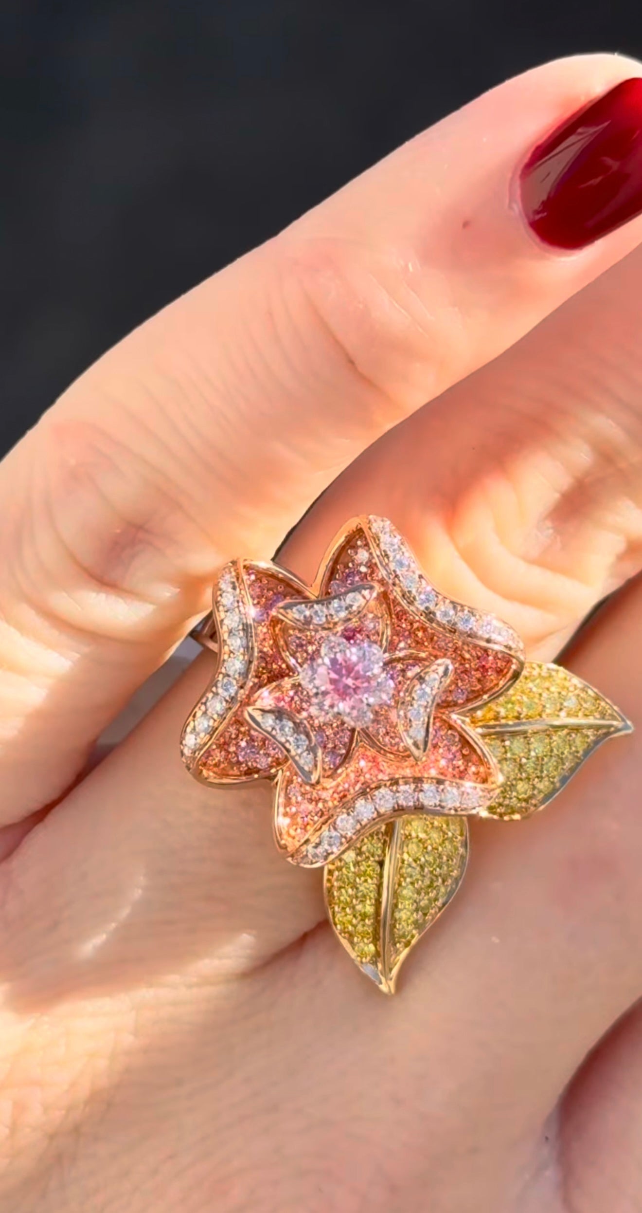 White, Rose & Yellow Gold Pink, Yellow & White Diamond Ring