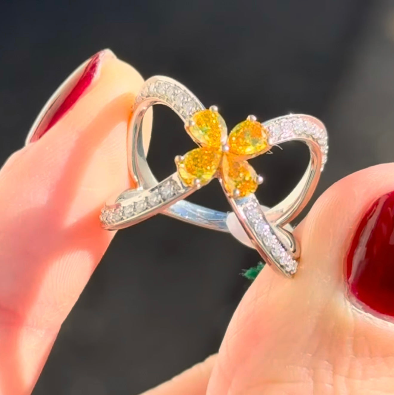 White Gold Yellow Pear Shape Lab Diamond Ring