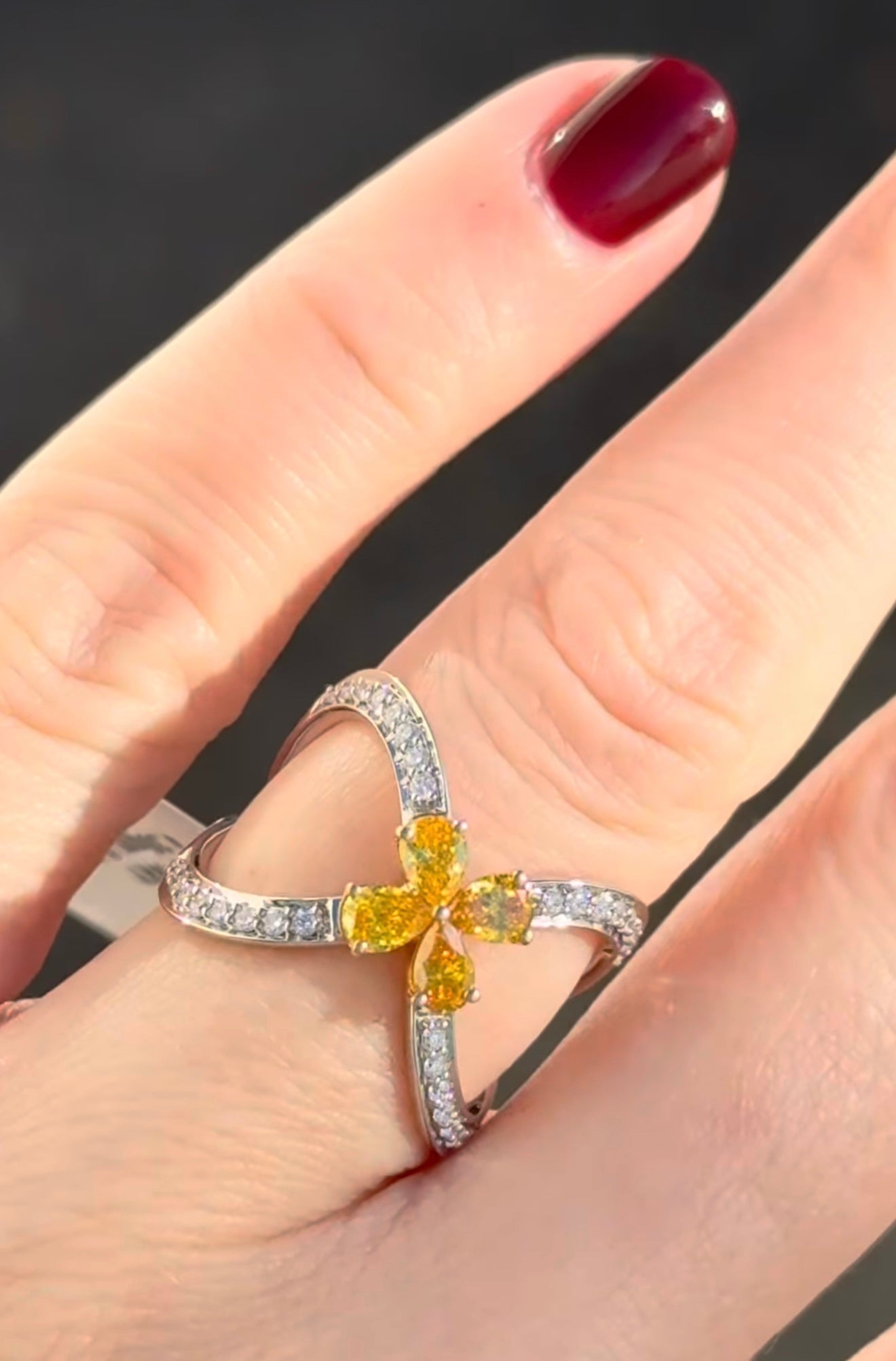 White Gold Yellow Pear Shape Lab Diamond Ring