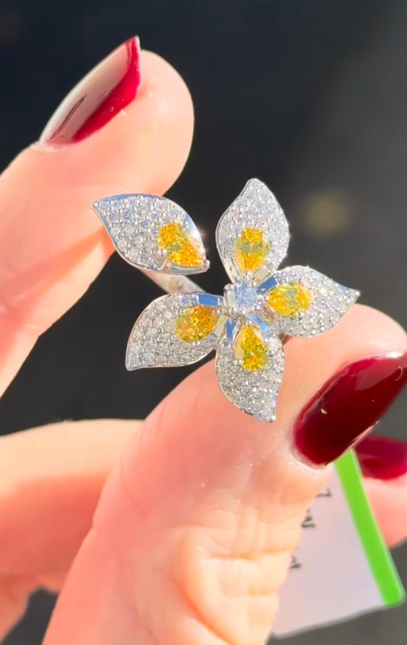 White Gold Yellow Pear Shape Lab Diamond Ring