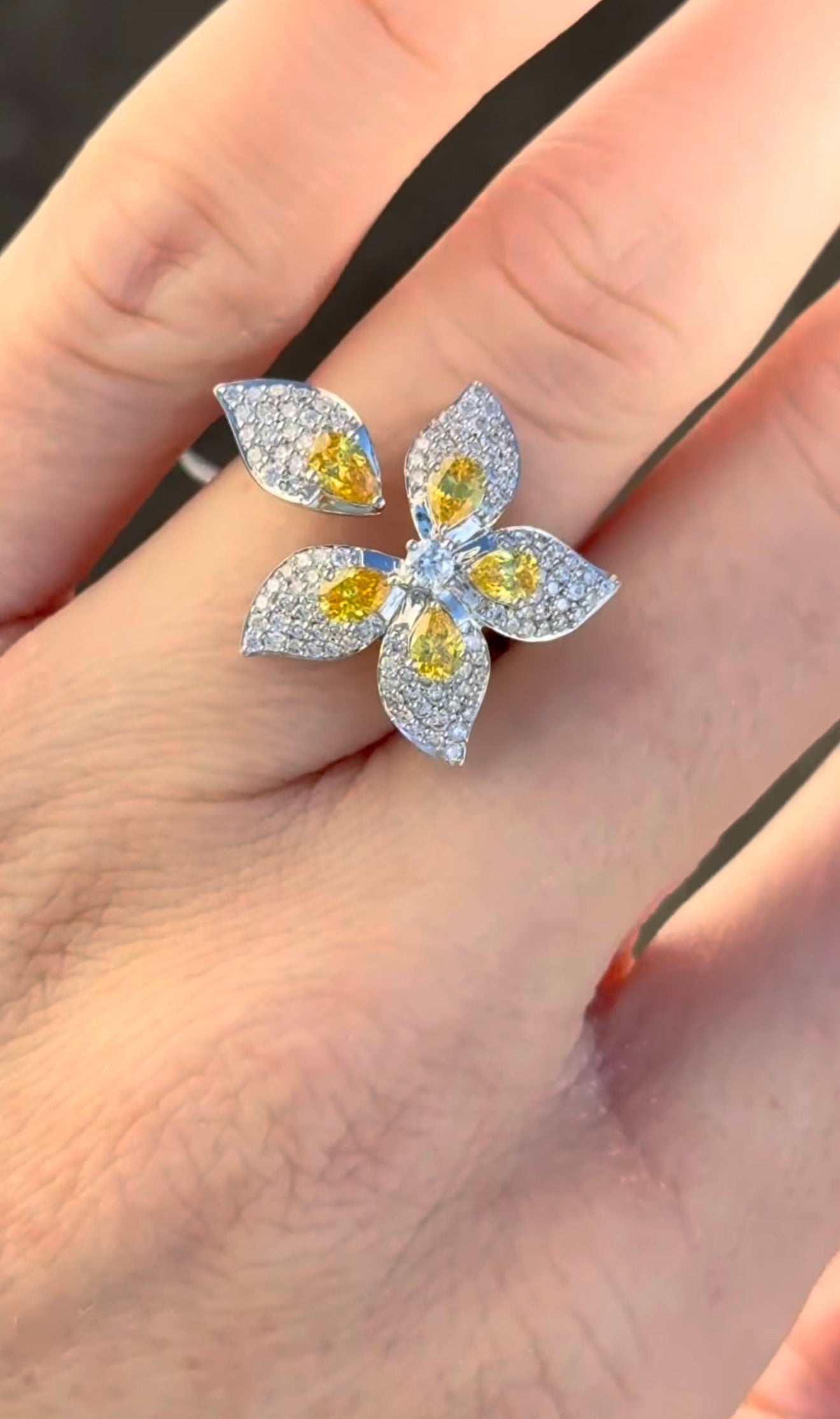 White Gold Yellow Pear Shape Lab Diamond Ring