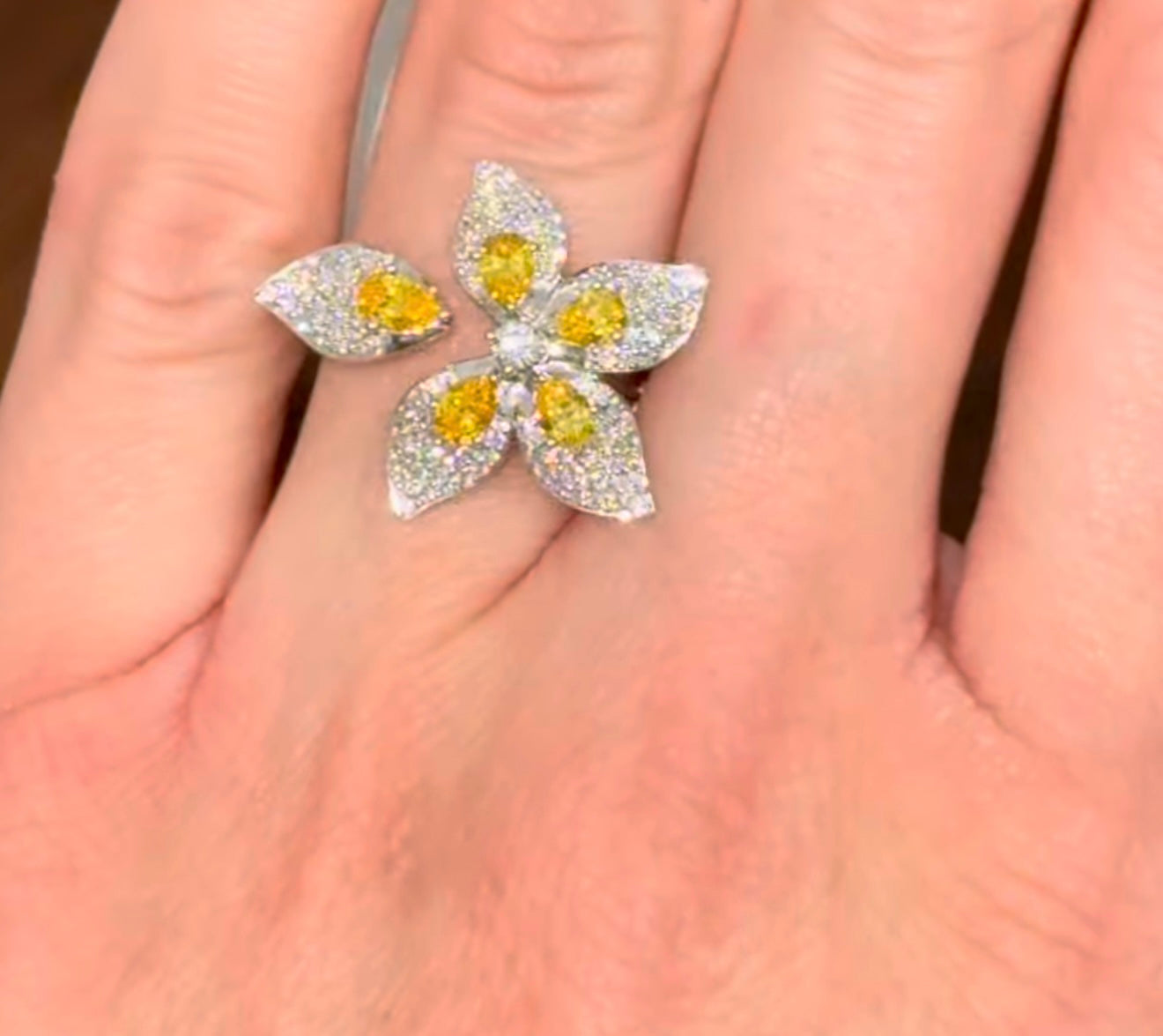 White Gold Yellow Pear Shape Lab Diamond Ring