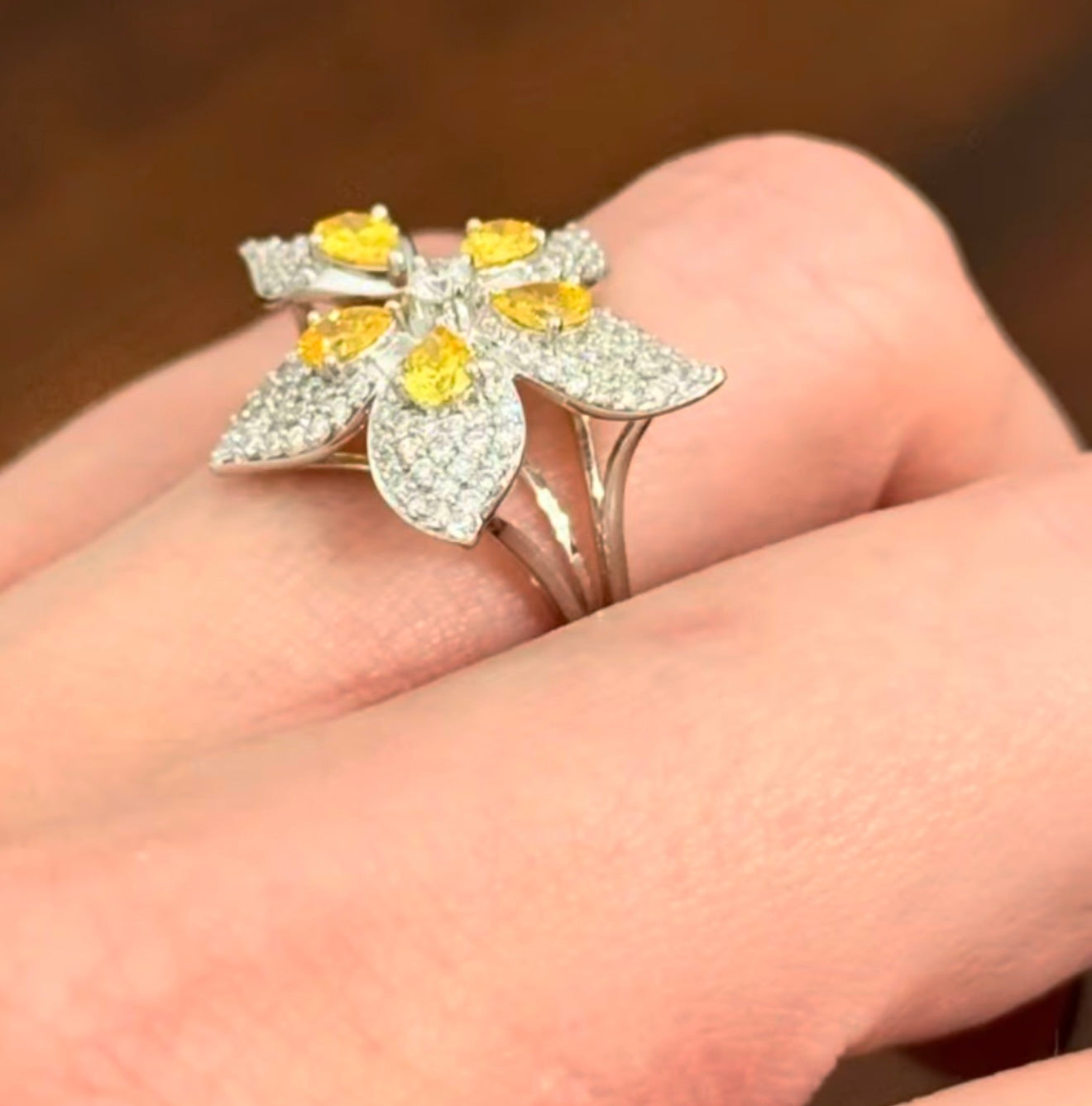 White Gold Yellow Pear Shape Lab Diamond Ring