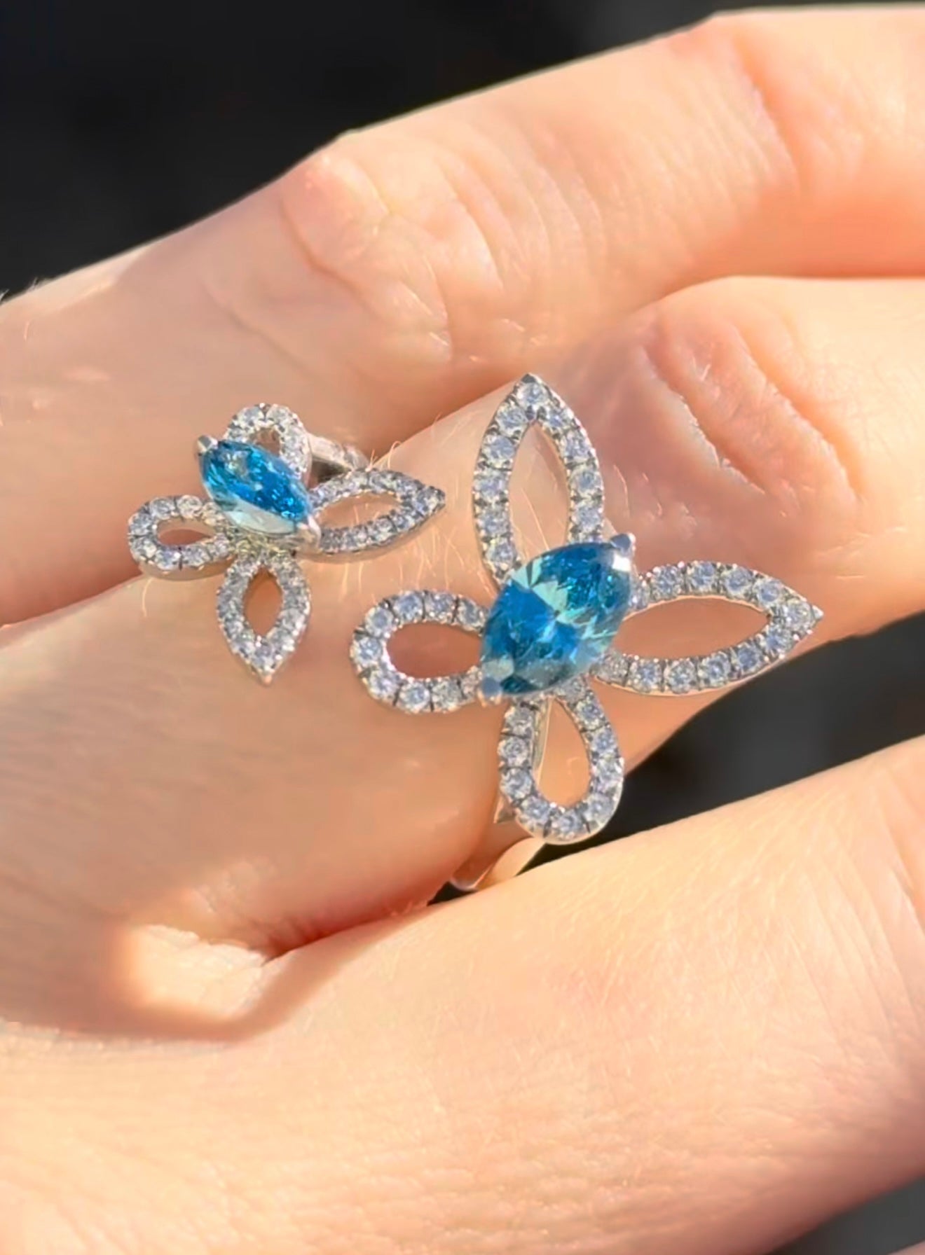 White Gold Blue Marquise Lab Diamond Ring