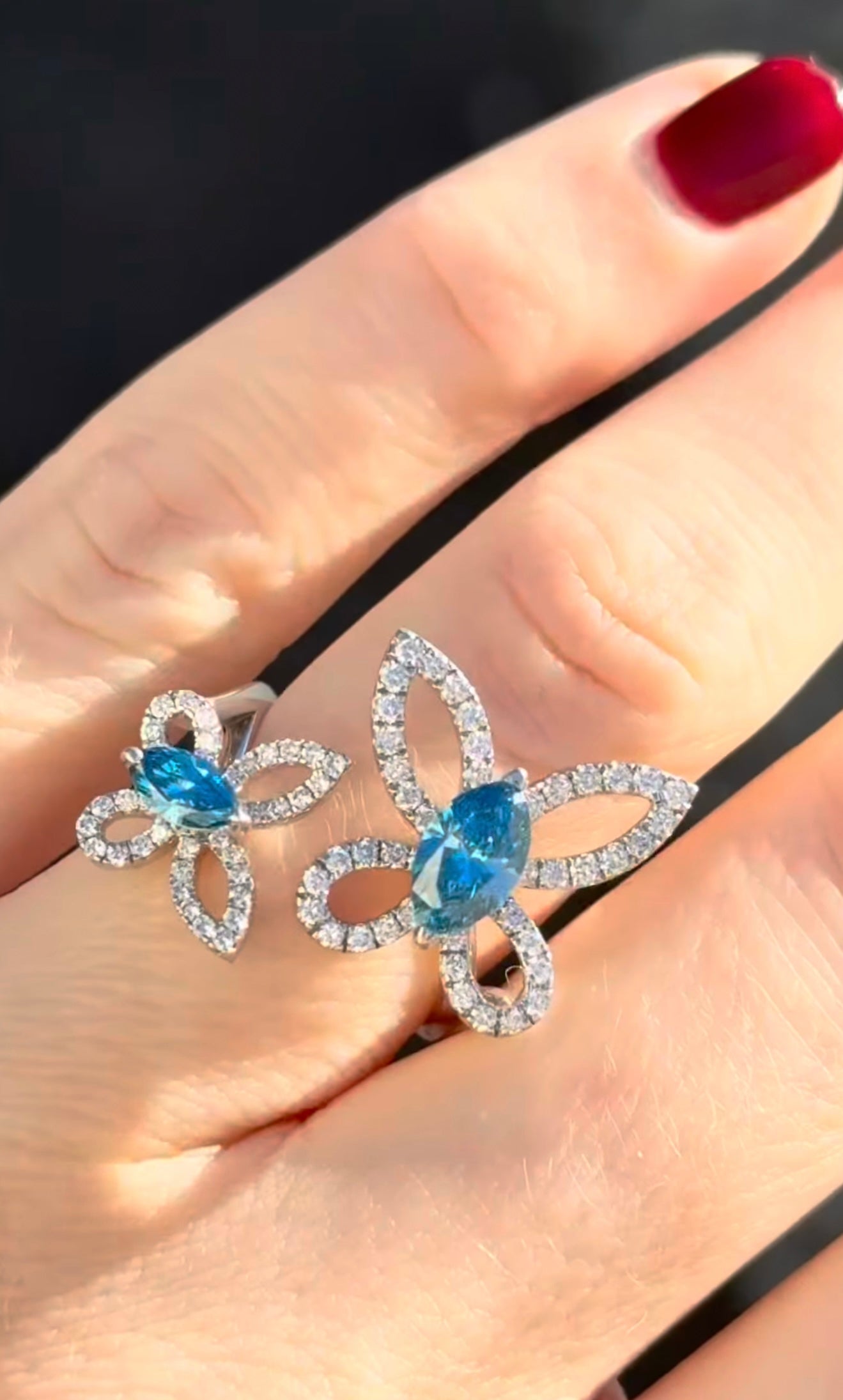 White Gold Blue Marquise Lab Diamond Ring