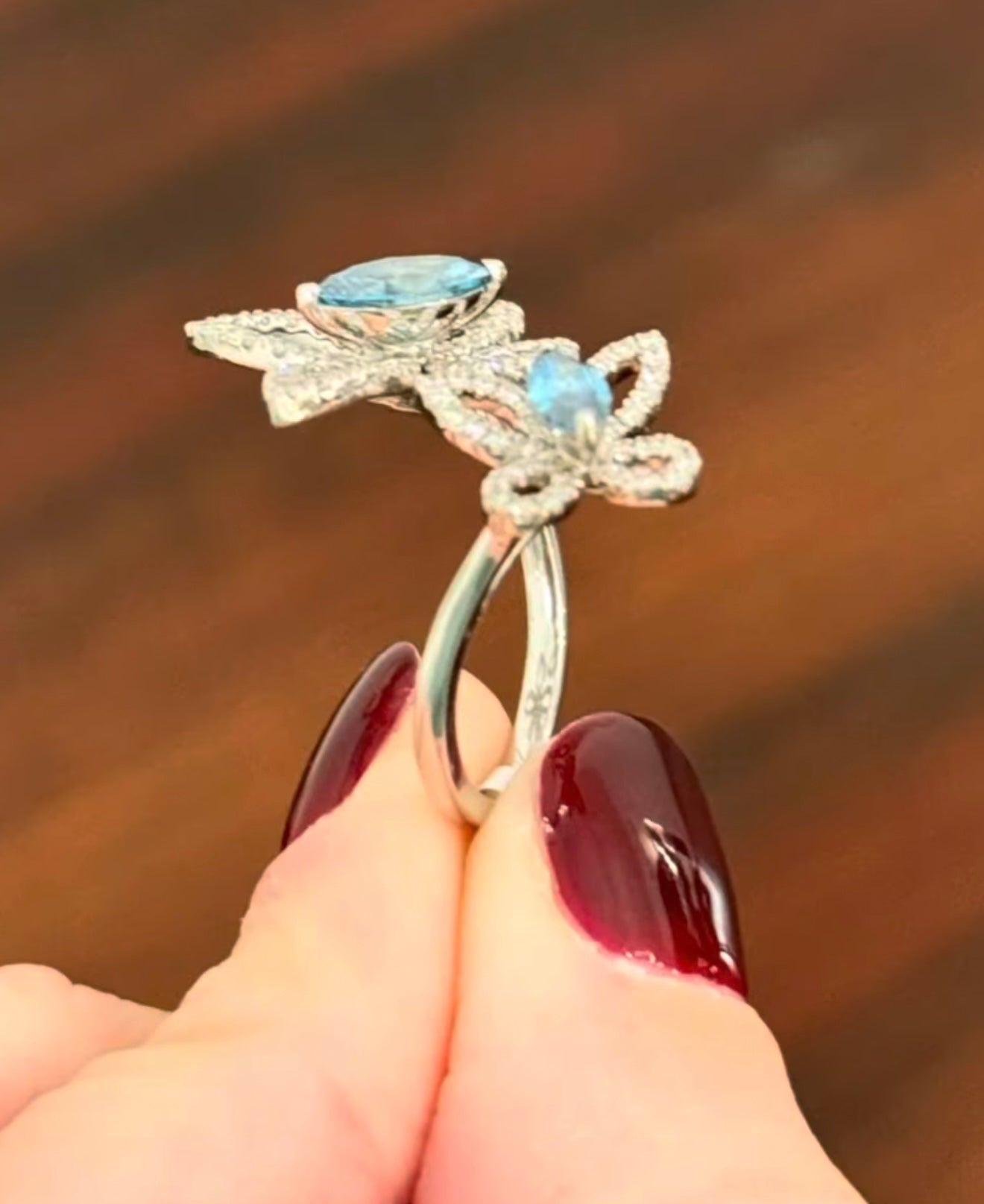 White Gold Blue Marquise Lab Diamond Ring