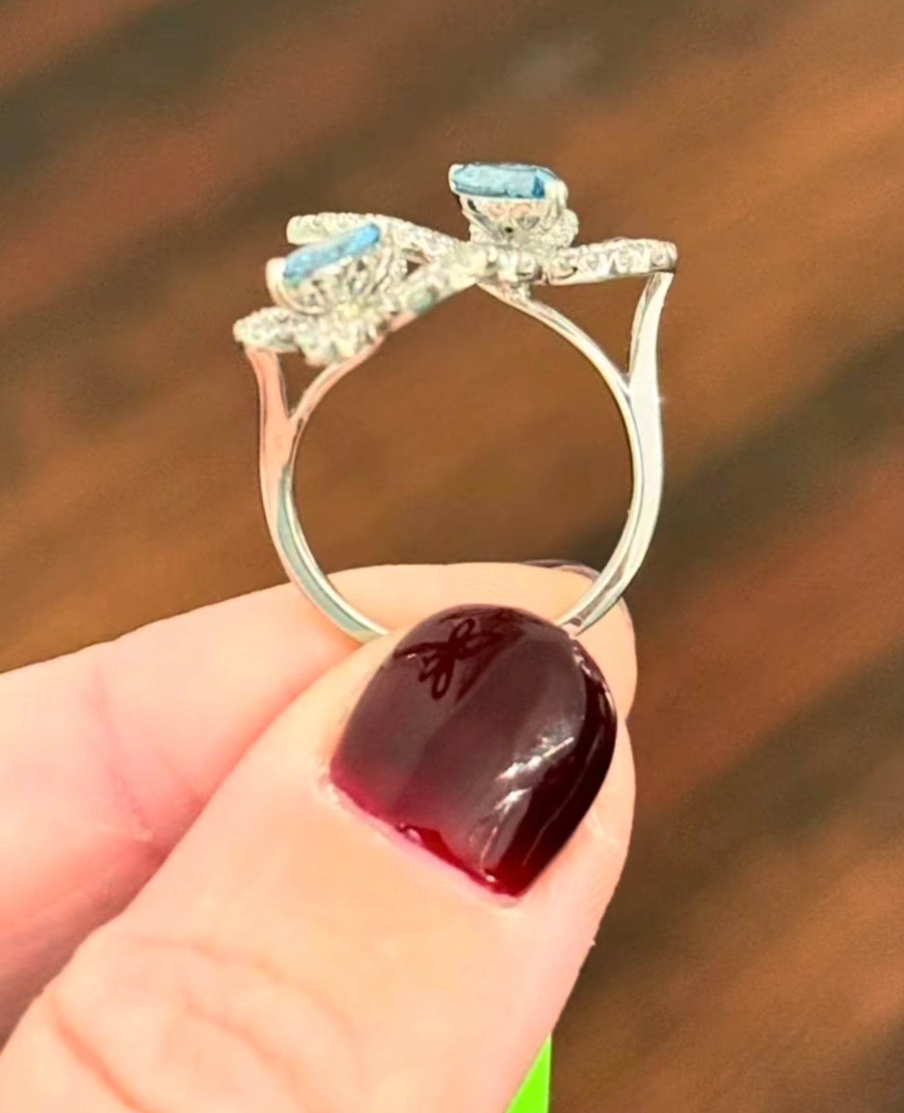 White Gold Blue Marquise Lab Diamond Ring