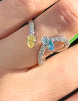 White Gold Yellow & Blue Pear Shape Diamond Lab Ring